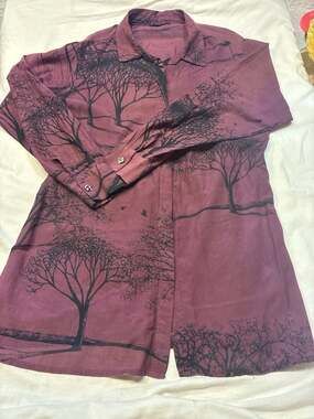 A People United APU Tree and Bird Print Button Down Shirt Size S